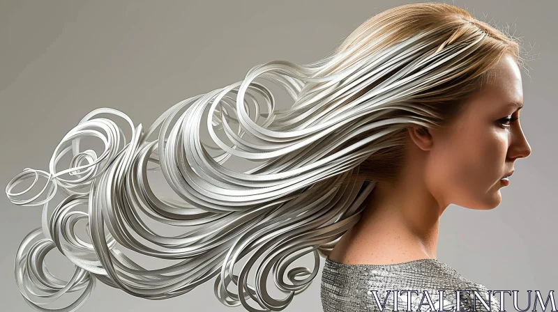Captivating Photo of a Woman with Metallic Hair in a Silver Dress AI Image