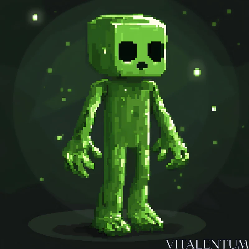 AI ART Blocky Green Monster Pixel Design