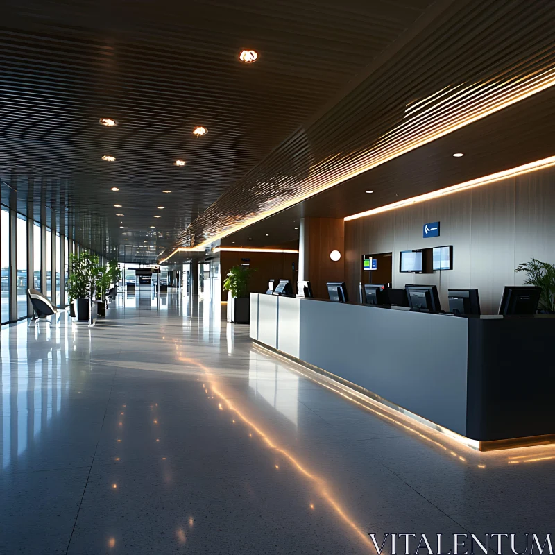 Sleek Interior Space with Reception Desk AI Image