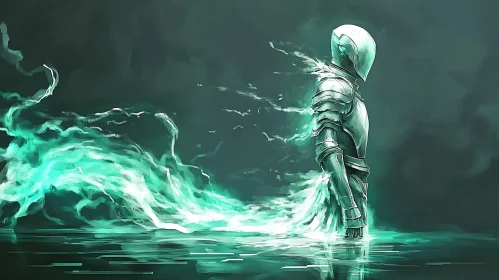 Armored Figure in Mystical Waters