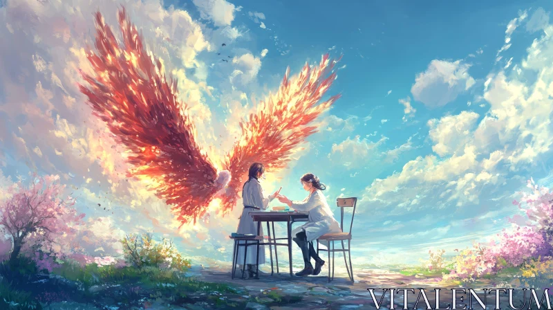 AI ART Painting of Two People with Fiery Wings