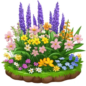 Lush Flowerbed with Purple and Pastel Flowers