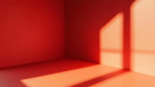 Abstract Red Room Corner with Shadows