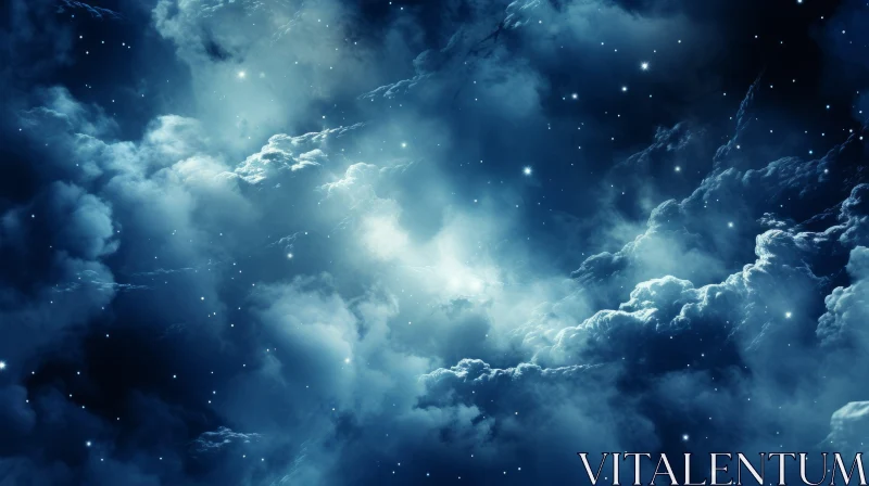 Ethereal Night Sky with Clouds and Stars AI Image