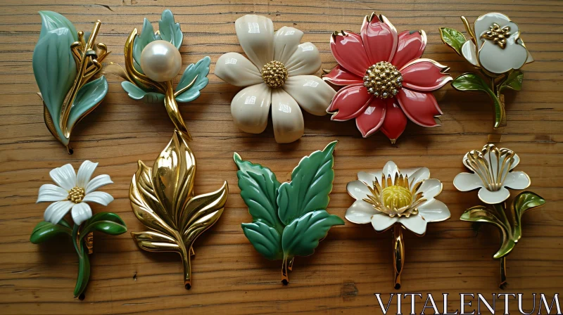 Exquisite Vintage Costume Jewelry Brooches - Floral Designs AI Image