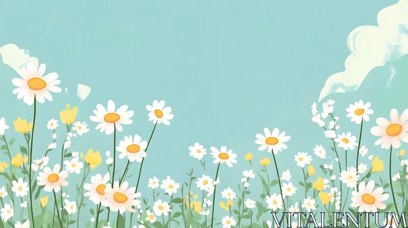 AI ART Meadow of Daisies Under Blue Sky