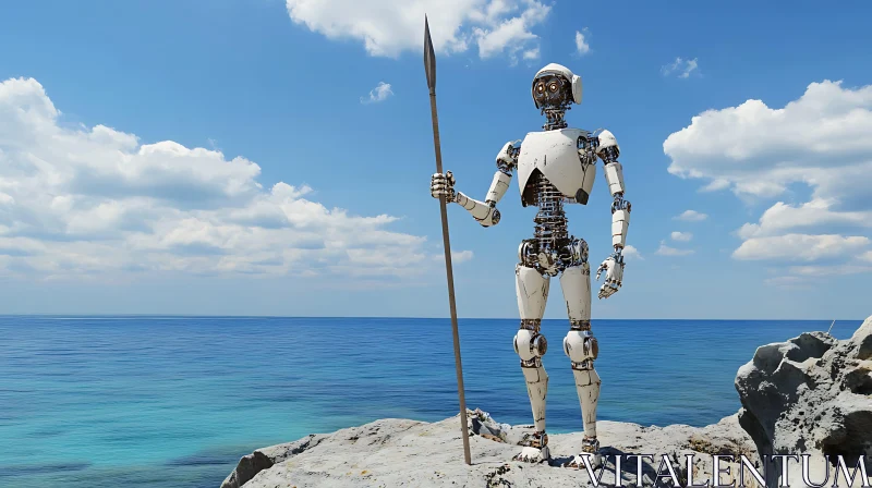 Robot Warrior by the Ocean AI Image