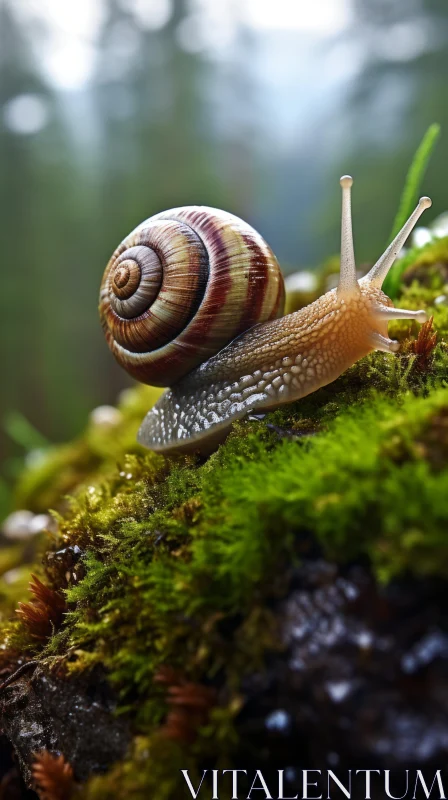 Photorealistic Depiction of Snail in Forest Setting AI Image