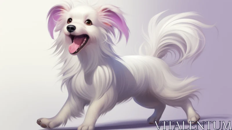 Running White Dog in Cartoonish Style with a Touch of Magenta AI Image