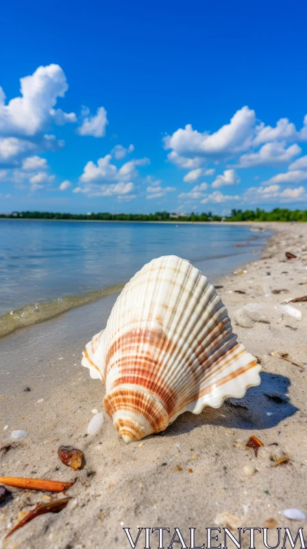 Serene Coastal Moment: Shell on Sandy Beach AI Image