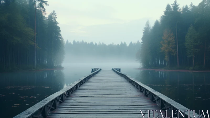 Serene Foggy Lake with Atmospheric Woodland Imagery AI Image