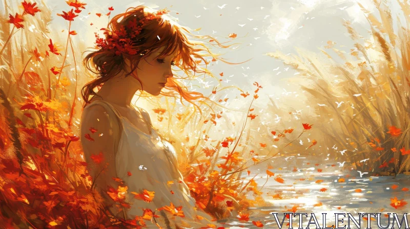 Stunning Painting of a Woman in a Field of Flowers AI Image