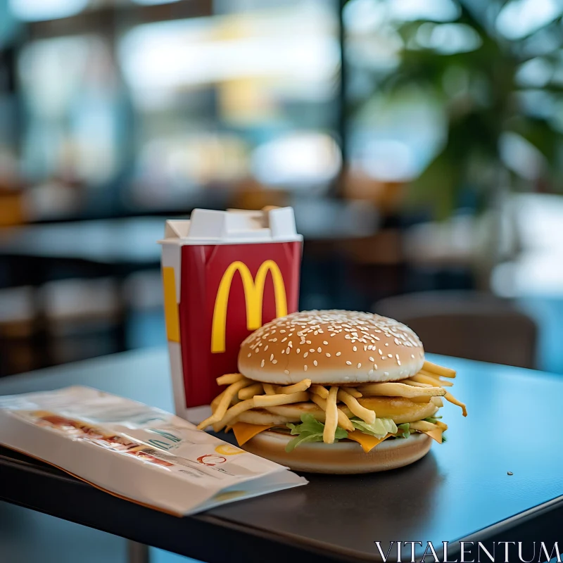 Delicious Burger and Fries Served at a Fast Food Restaurant AI Image