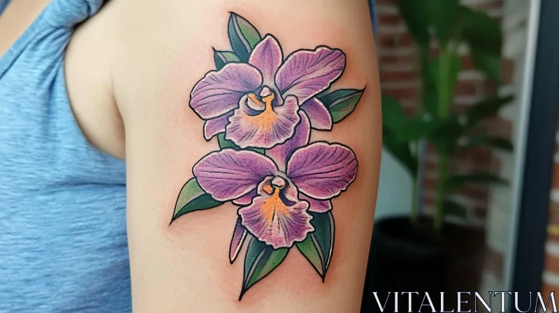 Orchid Flower Tattoo Design on Arm AI Image