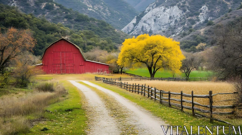 AI ART Rural Landscape with Barn and Tree