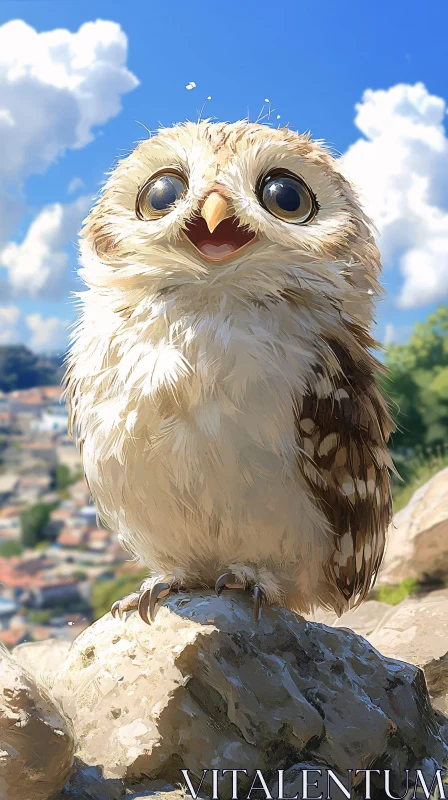 Charming Owl on Rocky Perch AI Image