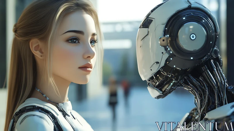 Close Encounter with a Humanoid Robot AI Image