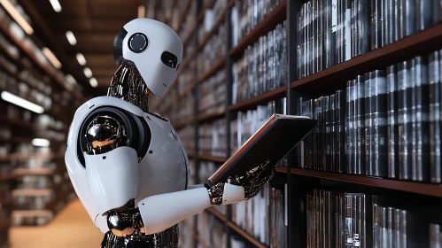 AI Robot Studying in a Library