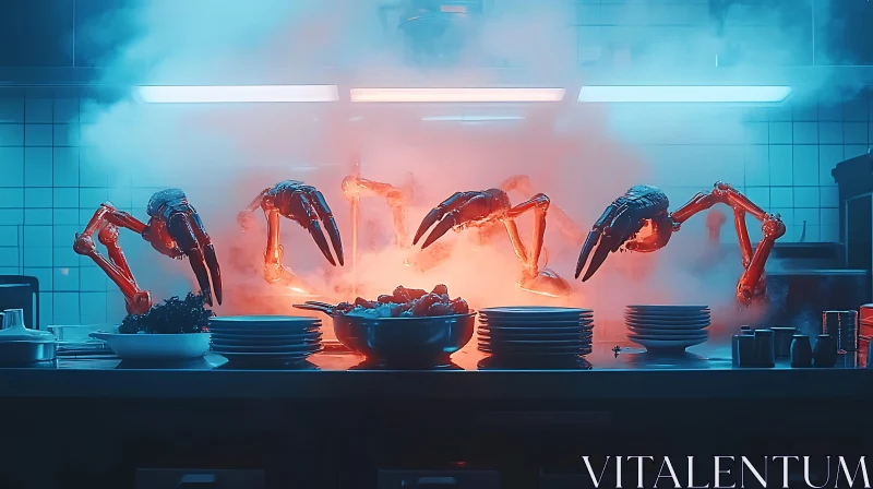 AI ART Futuristic Kitchen Scene with Robot Chefs