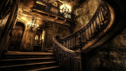 Ornate Staircase with Chandeliers