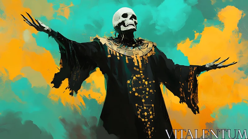 Mystical Skeleton Art with Golden Details AI Image