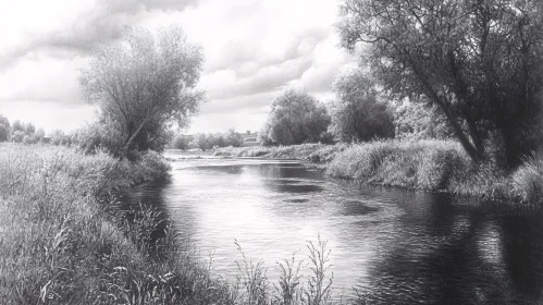 Calm River Flowing Through Lush Vegetation