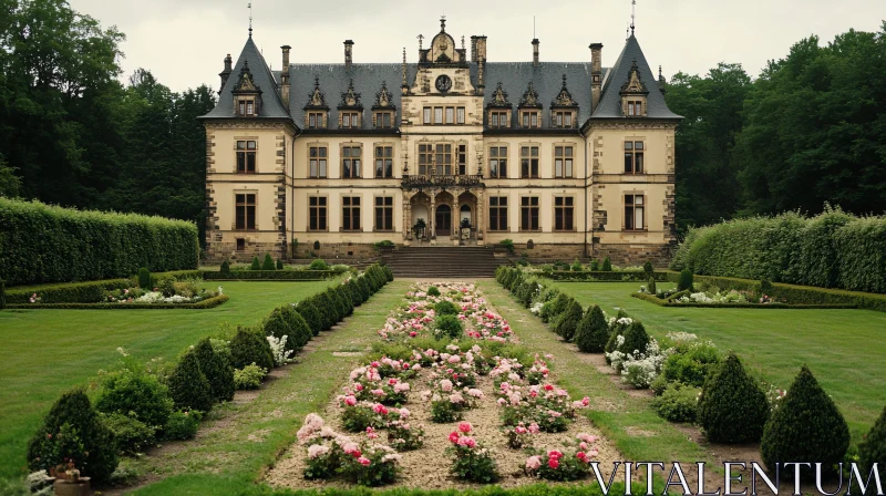 Grand Chateau and Formal Garden AI Image