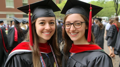 Two Graduates Smiling on Graduation Day