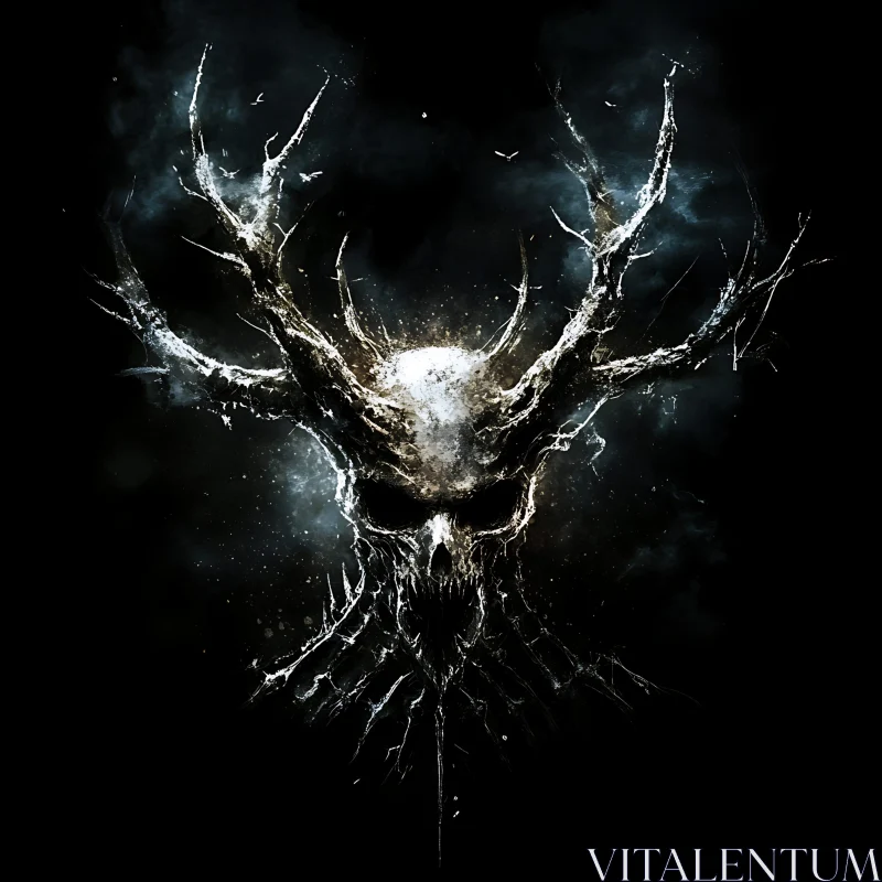 AI ART Dark Skull with Antlers Illustration