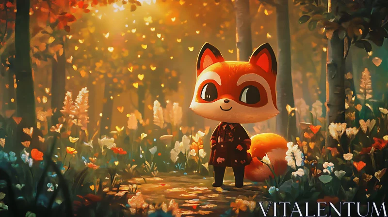 AI ART Cartoon Fox Among Flowers