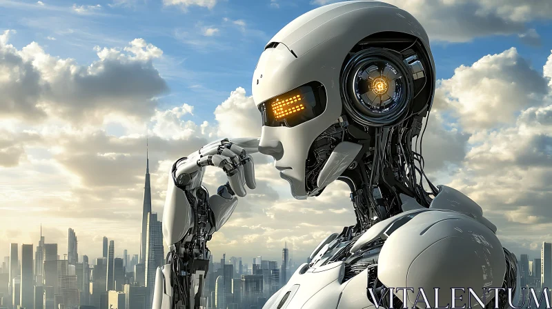 Humanoid Robot in Futuristic Cityscape AI Image