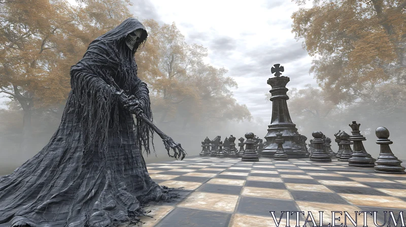 AI ART Death Plays Chess in the Mist