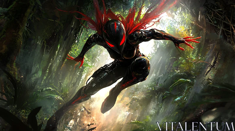 Leaping Warrior in Jungle Ambience AI Image