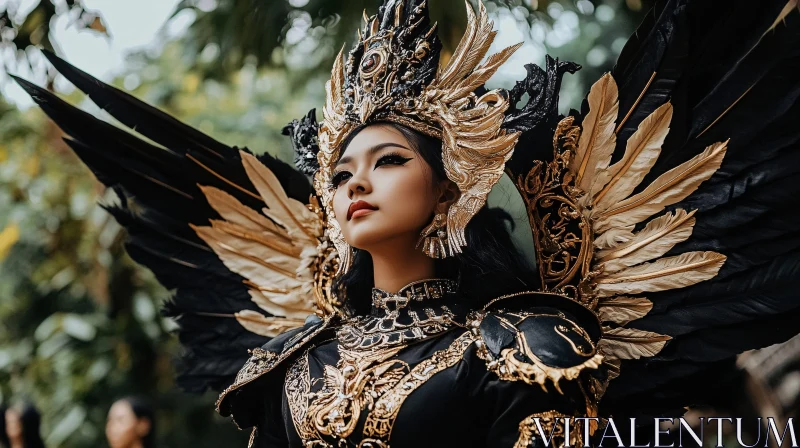 Ornate Costume Woman with Golden Headdress AI Image