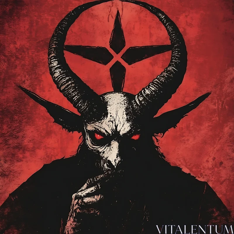 AI ART Dark Occult Figure with Horns and Red Gaze