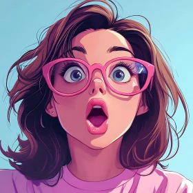 Surprised Woman in Pink Glasses Art
