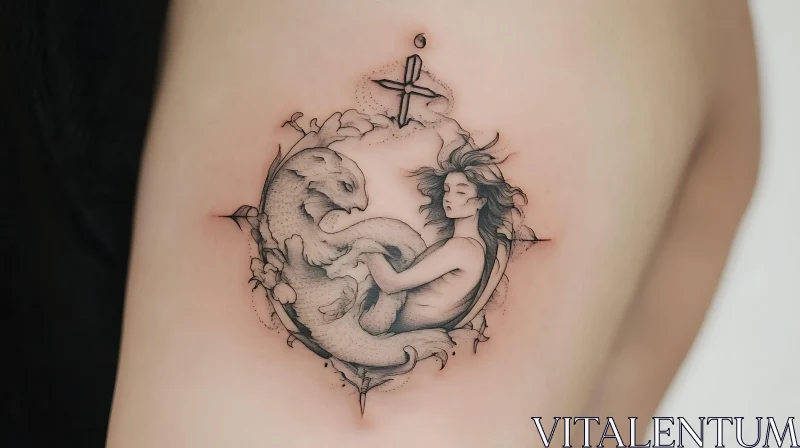 Fantasy Tattoo with Woman and Serpent AI Image