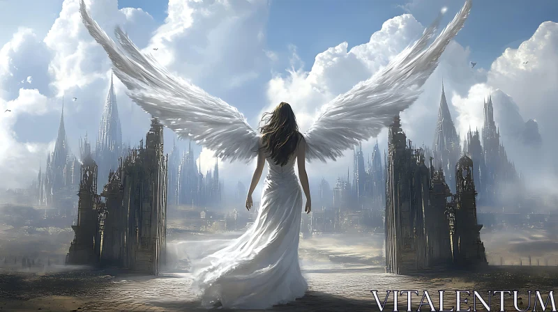 Winged Woman in White Gown AI Image