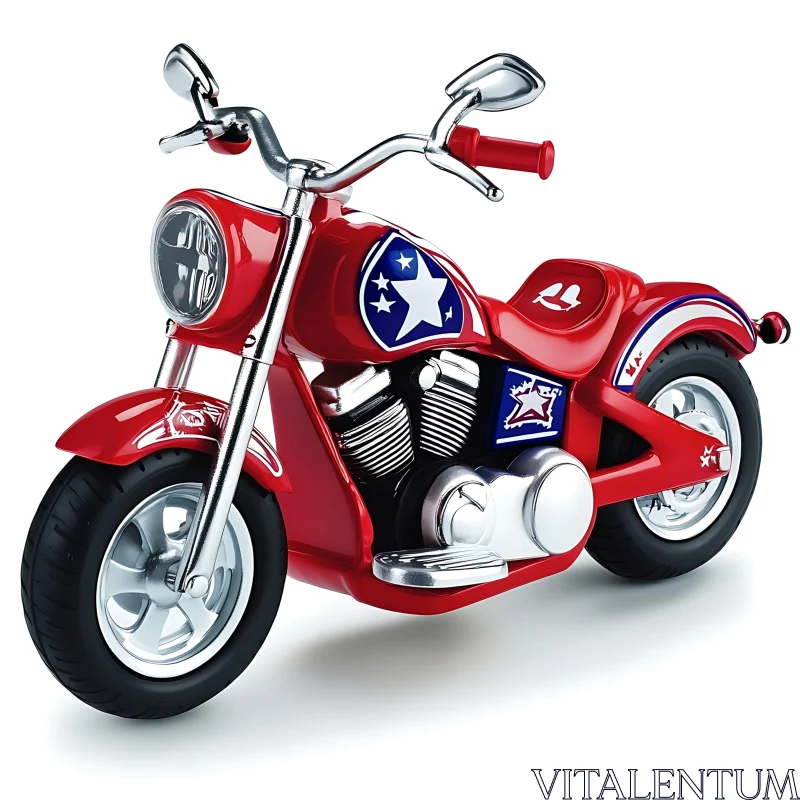 Miniature Red Motorcycle with Star Decals AI Image