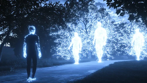 Mystical Glowing Figures in the Night