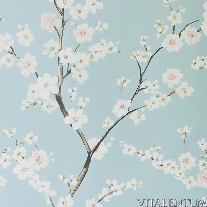 Pastel Floral Design with Delicate Branches AI Image