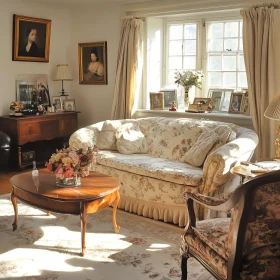 Sunlit Living Room with Floral Accents