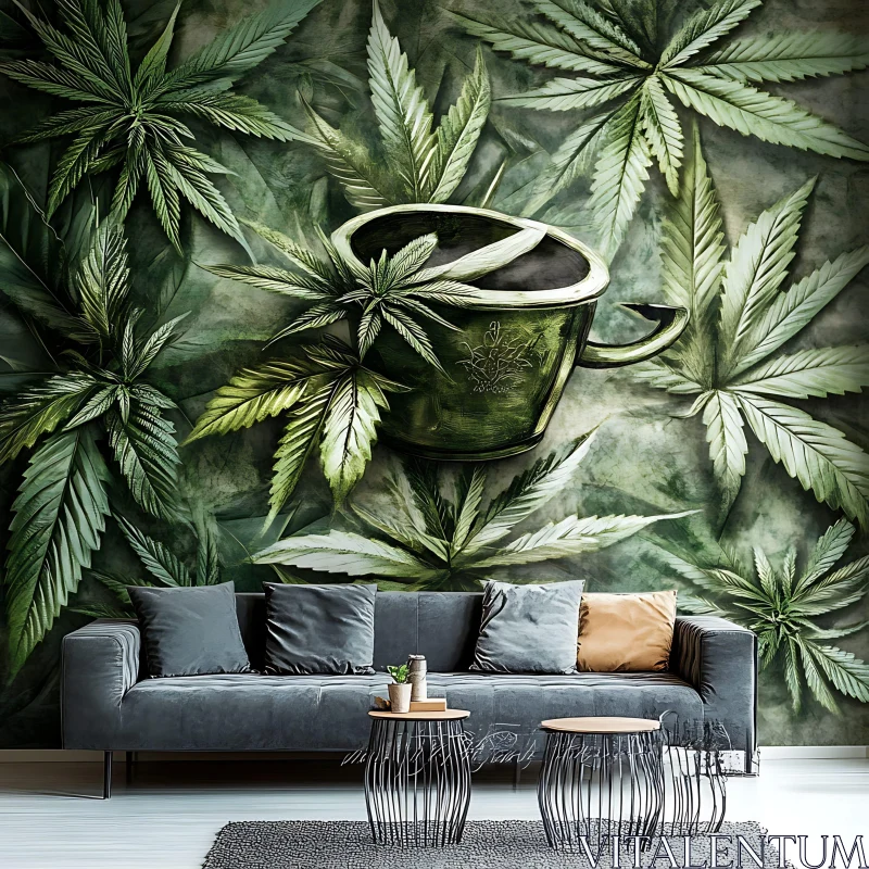 AI ART Green Leaf Home Decor