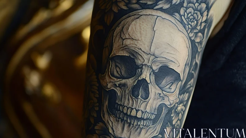 Skull and Floral Tattoo on Arm AI Image