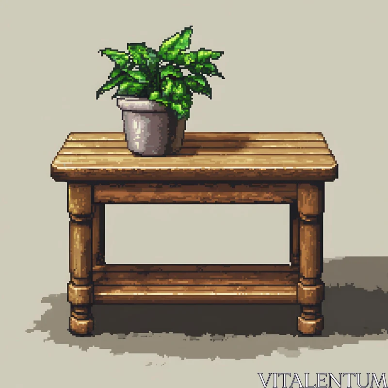 AI ART Pixelated Plant on Rustic Table