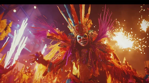 Colorful Carnival Celebration with Masked Performer