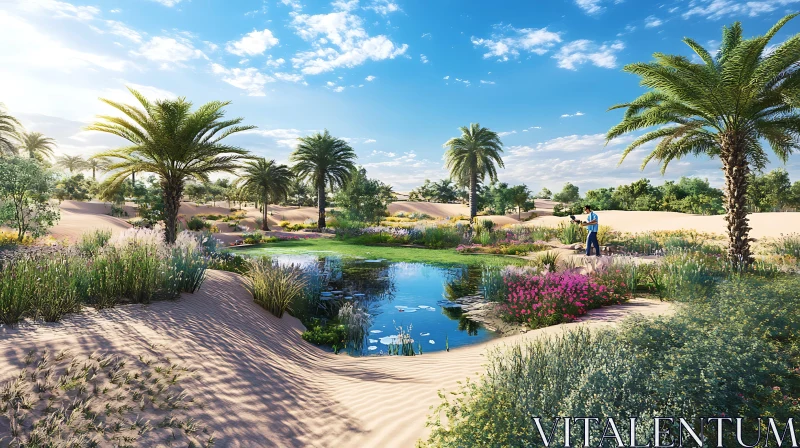 Tranquil Desert Oasis Scene AI Image