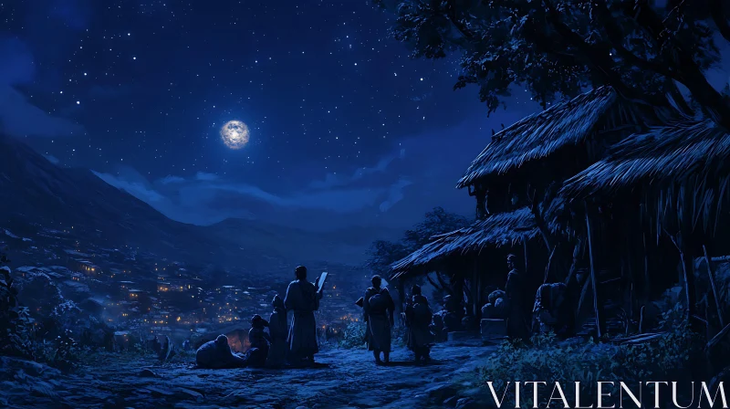 Peaceful Night in the Village AI Image