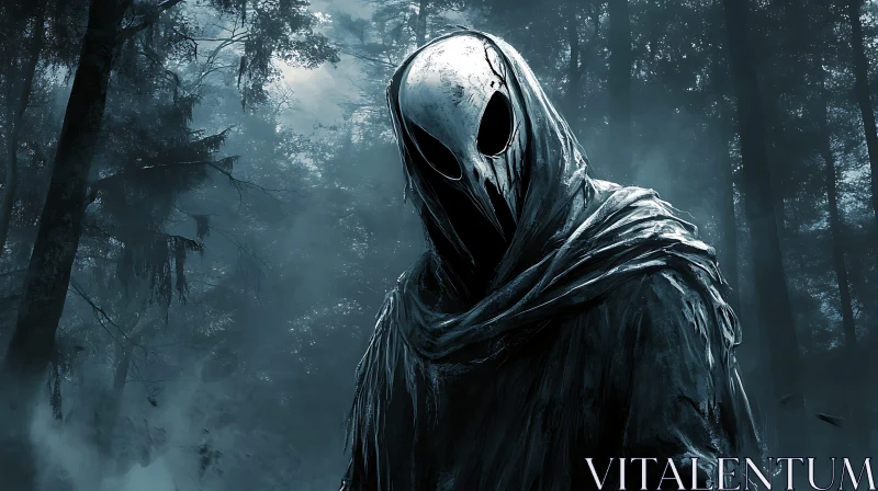 Mysterious Figure in Misty Woods AI Image