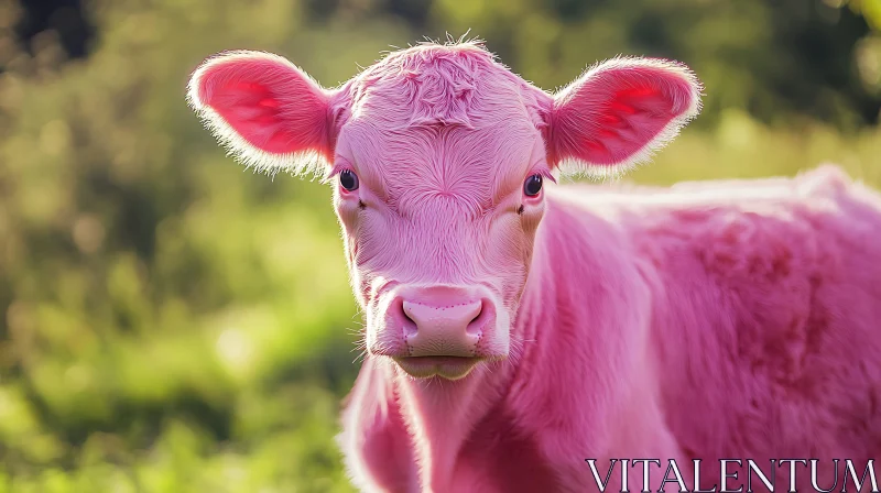 Unusual Pink Cow in Meadow AI Image